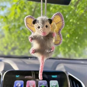 Fairy Possum Car Charm, 2025 Upgraded Opossum Gifts Rearview Mirror Accessory Swinging Car Ornament, Handmade Knitted Screaming Possum ​Rear View Mirror Pendant Ornament in Saudi Arabia