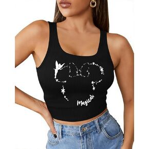 Magic Kingdom Tank Tops for Women Magic Princess Crop Top Ribbed U Neck Sleeveless T Shirts Family Vacation Casual Tee Tops in Kuwait