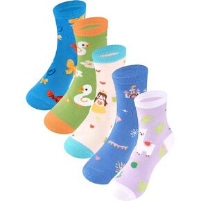 Girls Kids Socks Crew Socks Cute Novelty Cotton Seamless Toes 5 Pack for 4-6,6-8,8-10,10-12,12-14 Years Old in Saudi Arabia