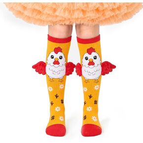 جوارب FunisFun المجنونة للأطفال، جوارب مضحكة ثلاثية الأبعاد بطول الركبة على شكل دجاجة للأطفال والبنات والأولاد من سن 3 إلى 12 سنة هدية يوم الأطفال in Kuwait
