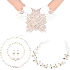 5 Pcs Flower Girl Headpiece with Pearl Necklace Set for Little Girls Lace Princess Gloves for Girls First Communion Tea Party Wedding in Kuwait