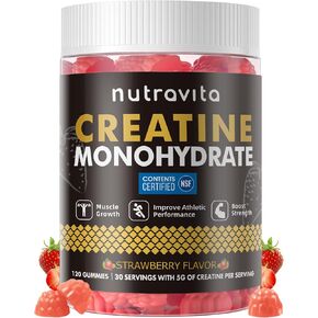 Nutravita NSF Certified Creatine Gummy - Creatine Monohydrate Gummies for Men & Women-5g of Creatine Monohydrate per Serving - Sugar Free,Vegan, Strawberry Flavor, 120 Count in Kuwait