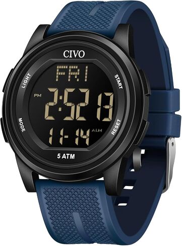 CIVO Digital Watches for Women Men: Sports Waterproof Ultra-Thin Big Face Watch Suitable for Larger Wrists - Soft Silicone Wristwatch with Stopwatch Alarm for Outdoor Enthusiast - Running & Hiking in Kuwait