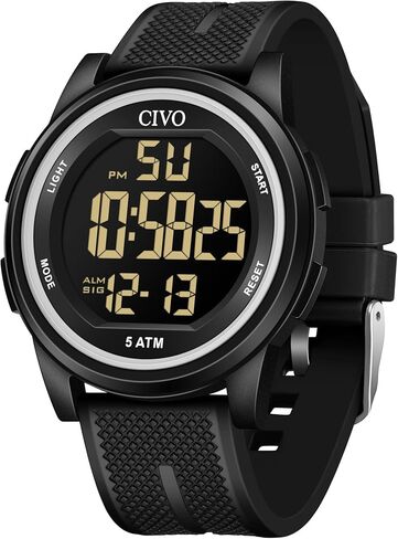 CIVO Digital Watches for Women Men: Sports Waterproof Ultra-Thin Big Face Watch Suitable for Larger Wrists - Soft Silicone Wristwatch with Stopwatch Alarm for Outdoor Enthusiast - Running & Hiking in Kuwait