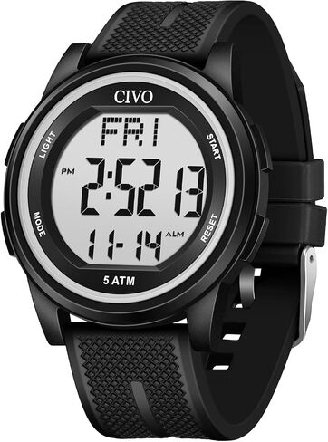 CIVO Digital Watches for Women Men: Sports Waterproof Ultra-Thin Big Face Watch Suitable for Larger Wrists - Soft Silicone Wristwatch with Stopwatch Alarm for Outdoor Enthusiast - Running & Hiking in Kuwait