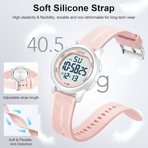 CIVO Digital Watches for Women Men: Sports Waterproof Ultra-Thin Big Face Watch Suitable for Larger Wrists - Soft Silicone Wristwatch with Stopwatch Alarm for Outdoor Enthusiast - Running & Hiking in Kuwait