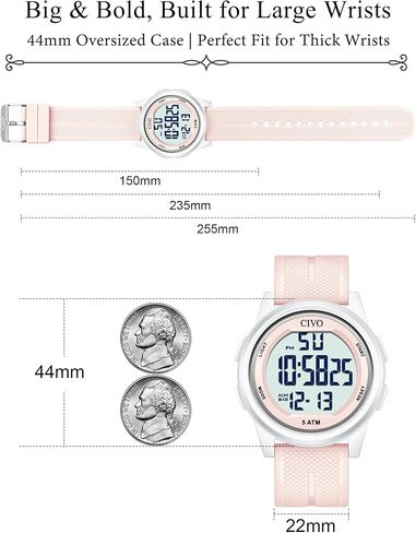 CIVO Digital Watches for Women Men: Sports Waterproof Ultra-Thin Big Face Watch Suitable for Larger Wrists - Soft Silicone Wristwatch with Stopwatch Alarm for Outdoor Enthusiast - Running & Hiking in Kuwait