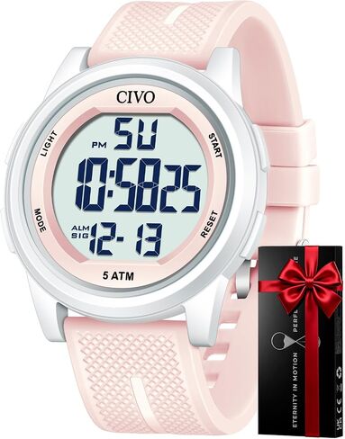 CIVO Digital Watches for Women Men: Sports Waterproof Ultra-Thin Big Face Watch Suitable for Larger Wrists - Soft Silicone Wristwatch with Stopwatch Alarm for Outdoor Enthusiast - Running & Hiking in Kuwait