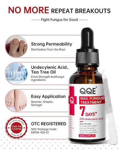 Toenail Fungus Treatment Extra Strength - 25% Undecylenic Acid, Gentle Plant-Based Formula for Damaged & Discolored Nails, Effective Treatment Under & Around Nails, Suitable, 1.01Fl. oz in Kuwait