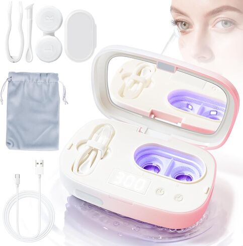 Portable Contact Lens Cleaner Machine, Ultrasonic Contact Lens Cleaner with Type-C Charge, Intelligent Automatic Cleaning Case, Suitable for Disposal Soft Lenses Hard/Colored Lenses (Pink, 1) in Saudi Arabia
