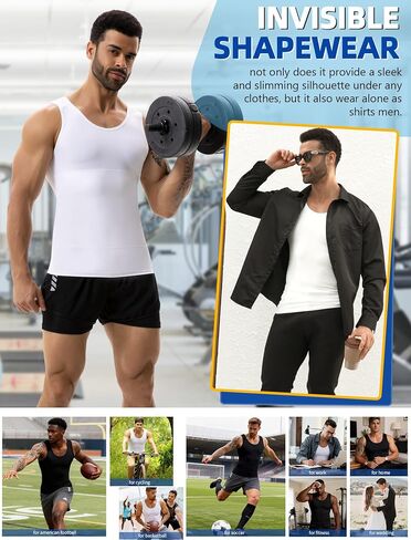 MISS MOLY 2 Pack Compression Shirt Mens Shapewear Tummy Control Posture Corrector Undershirt Tank Sleeveless Top Shaper in Kuwait