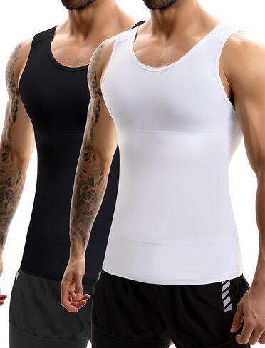 MISS MOLY 2 Pack Compression Shirt Mens Shapewear Tummy Control Posture Corrector Undershirt Tank Sleeveless Top Shaper in Kuwait