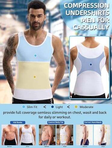 MISS MOLY 2 Pack Compression Shirt Mens Shapewear Tummy Control Posture Corrector Undershirt Tank Sleeveless Top Shaper in Kuwait
