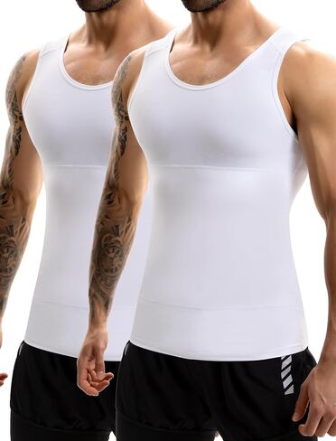 MISS MOLY 2 Pack Compression Shirt Mens Shapewear Tummy Control Posture Corrector Undershirt Tank Sleeveless Top Shaper in Kuwait