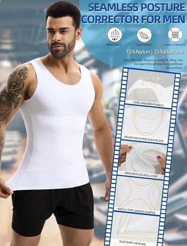MISS MOLY 2 Pack Compression Shirt Mens Shapewear Tummy Control Posture Corrector Undershirt Tank Sleeveless Top Shaper in Kuwait