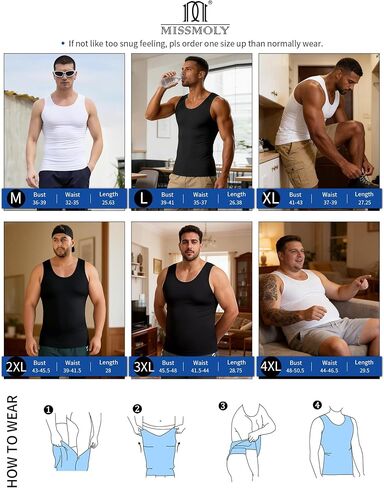 MISS MOLY 2 Pack Compression Shirt Mens Shapewear Tummy Control Posture Corrector Undershirt Tank Sleeveless Top Shaper in Kuwait