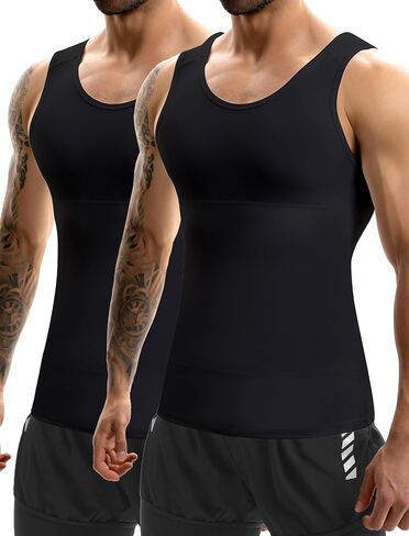 MISS MOLY 2 Pack Compression Shirt Mens Shapewear Tummy Control Posture Corrector Undershirt Tank Sleeveless Top Shaper in Kuwait