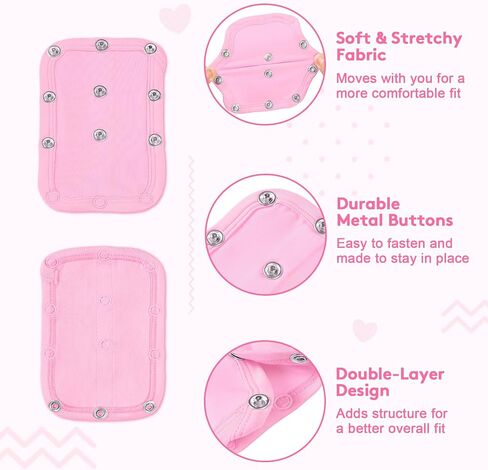 Littleforbig Onesie Extender Adjustable Button Crotch Extension Panel for Bodysuits & Adult Onesies - Adds Length for Better Fit, Longer Torso Comfort & Size Flexibility Pink 3-Pack XS-2XL in Kuwait