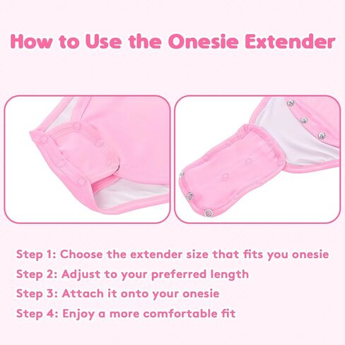 Littleforbig Onesie Extender Adjustable Button Crotch Extension Panel for Bodysuits & Adult Onesies - Adds Length for Better Fit, Longer Torso Comfort & Size Flexibility Pink 3-Pack XS-2XL in Kuwait