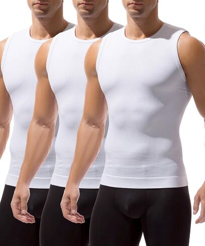 Casey Kevin Men's Shapewear Tank Top Sleeveless Compression Shirt Slimming Vest Gynecomastia Tummy Control Undershirts 3 Pack in Kuwait