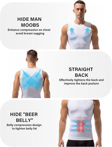 Casey Kevin Men's Shapewear Tank Top Sleeveless Compression Shirt Slimming Vest Gynecomastia Tummy Control Undershirts 3 Pack in Kuwait