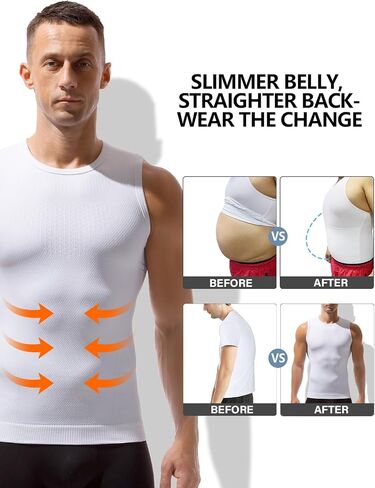 Casey Kevin Men's Shapewear Tank Top Sleeveless Compression Shirt Slimming Vest Gynecomastia Tummy Control Undershirts 3 Pack in Kuwait