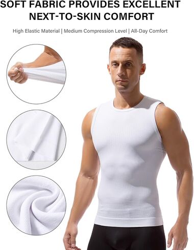 Casey Kevin Men's Shapewear Tank Top Sleeveless Compression Shirt Slimming Vest Gynecomastia Tummy Control Undershirts 3 Pack in Kuwait