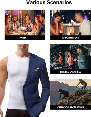 Casey Kevin Men's Shapewear Tank Top Sleeveless Compression Shirt Slimming Vest Gynecomastia Tummy Control Undershirts 3 Pack in Kuwait