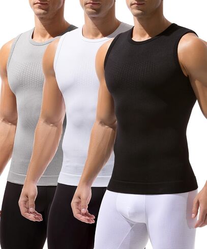 Casey Kevin Men's Shapewear Tank Top Sleeveless Compression Shirt Slimming Vest Gynecomastia Tummy Control Undershirts 3 Pack in Kuwait