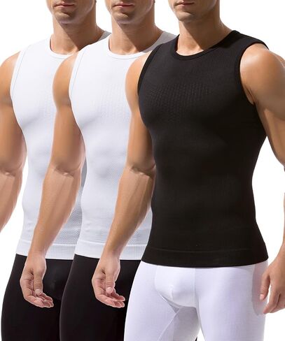 Casey Kevin Men's Shapewear Tank Top Sleeveless Compression Shirt Slimming Vest Gynecomastia Tummy Control Undershirts 3 Pack in Kuwait