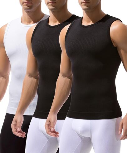 Casey Kevin Men's Shapewear Tank Top Sleeveless Compression Shirt Slimming Vest Gynecomastia Tummy Control Undershirts 3 Pack in Kuwait
