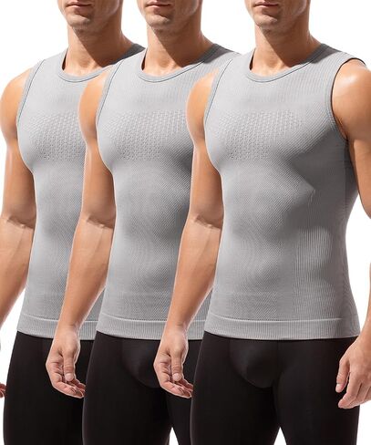 Casey Kevin Men's Shapewear Tank Top Sleeveless Compression Shirt Slimming Vest Gynecomastia Tummy Control Undershirts 3 Pack in Kuwait