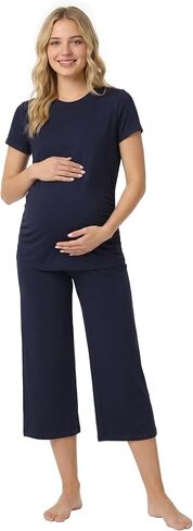 Womens Maternity Pajamas 2 Piece Set Short Sleeve | Stretchy, Wide Leg Capri, Loungewear, Mama Clothes in Saudi Arabia