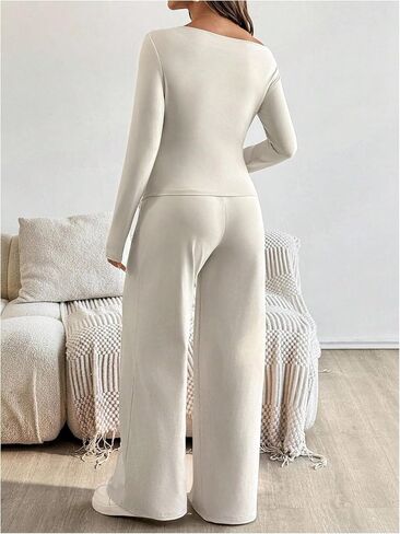 ملابس حمل نسائية من MakeMeChic مكونة من قطعتين ملابس ربيعية غير متماثلة بلوزات وسراويل متطابقة مجموعات مشمش X-Small in Kuwait