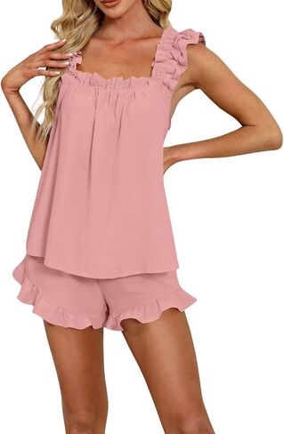 Women's Ruffle Hem Home Wedding Pajamas Set Off The Shoulder Long Ballon Sleeve 2 Piece Cropped Shrugs Sleepwear in Saudi Arabia
