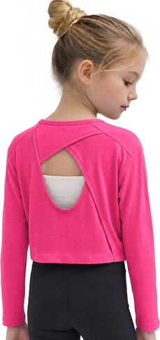 Wenlia Girls Athletic Shirts Long Sleeve Cutout Back Tops Active Sports Tshirts Workout Crop Tees Outdoor Activewear 5-14Y in Saudi Arabia