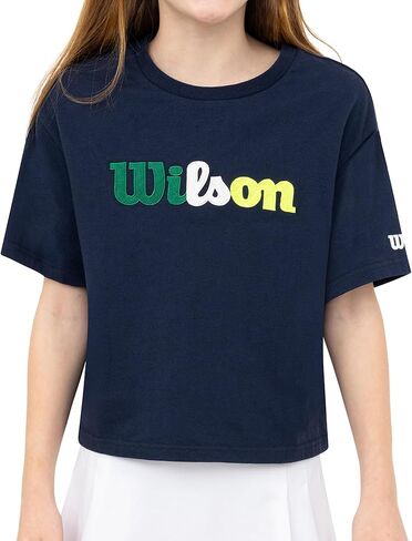 تي شيرت WILSON Girls Boxy Fit بأكمام قصيرة وشعار تي شيرت رياضي كاجوال ملابس رياضية يومية مريحة in Kuwait