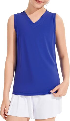 Girls Athletic Tank Top Yoga Running Shirts for Kids, Sleeveless V-Neck Loose Fit Breathable Summer Top (5-14Y) in Kuwait