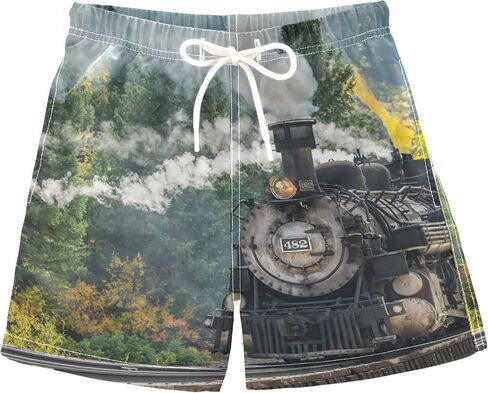 Aflyko Boys' Board Shorts Steam Train Mountain Swim Trunk Beach Swimwear L in Saudi Arabia