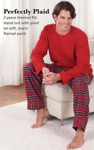 PajamaGram Mens Flannel Pajamas - Christmas Pajamas For Men, Red, MD in Kuwait