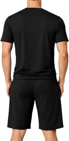 #followme Men's Stretch Jersey 2-Piece Pajama Short Set, Crew Neck Tee and Two Pocket Shorts in Kuwait