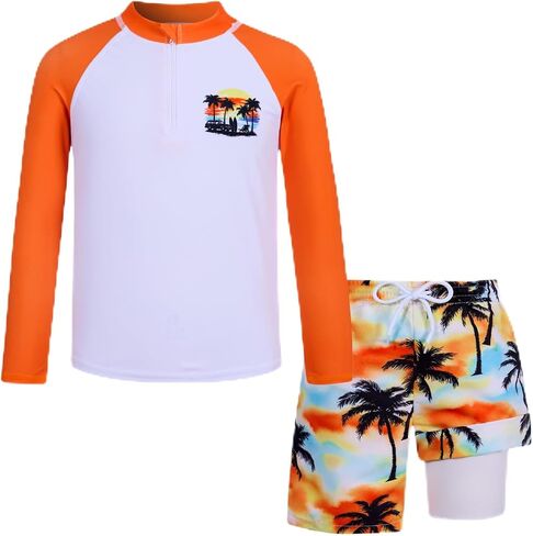 Boys Swim Sets Size 7-12 Swim Trunks with Rash Guard for Boys Quick Dry Kids Bathing Suits Boys Swimwear in Saudi Arabia
