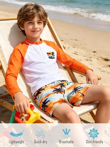 Boys Swim Sets Size 7-12 Swim Trunks with Rash Guard for Boys Quick Dry Kids Bathing Suits Boys Swimwear in Saudi Arabia