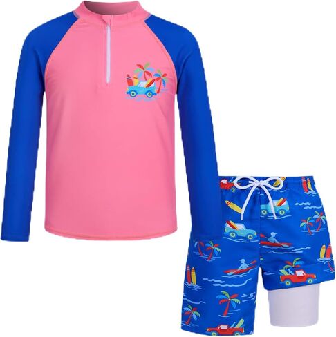 Boys Swim Sets Size 7-12 Swim Trunks with Rash Guard for Boys Quick Dry Kids Bathing Suits Boys Swimwear in Saudi Arabia