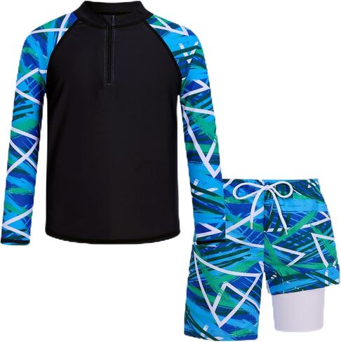 Boys Swim Sets Size 7-12 Swim Trunks with Rash Guard for Boys Quick Dry Kids Bathing Suits Boys Swimwear in Saudi Arabia