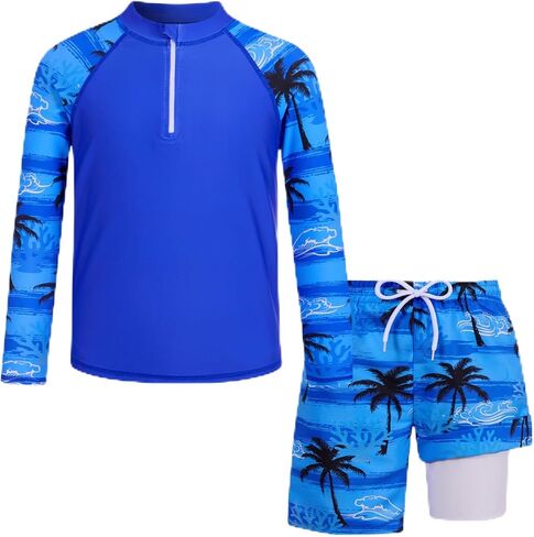 Boys Swim Sets Size 7-12 Swim Trunks with Rash Guard for Boys Quick Dry Kids Bathing Suits Boys Swimwear in Saudi Arabia