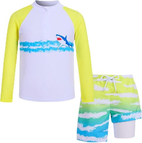 Boys Swim Sets Size 7-12 Swim Trunks with Rash Guard for Boys Quick Dry Kids Bathing Suits Boys Swimwear in Saudi Arabia