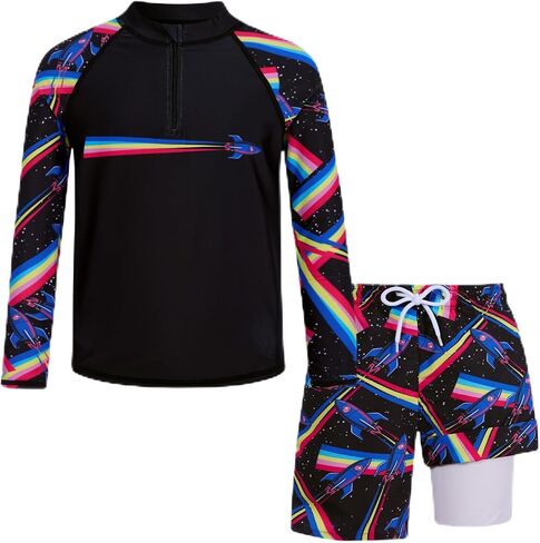 Boys Swim Sets Size 7-12 Swim Trunks with Rash Guard for Boys Quick Dry Kids Bathing Suits Boys Swimwear in Saudi Arabia