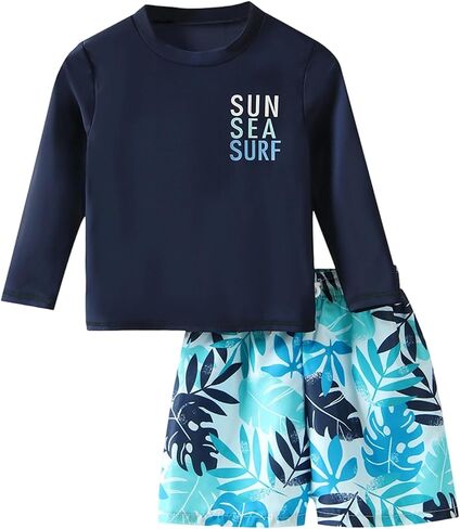 Toddler Boy Swimsuit Boys Rash Guard Bathing Suits 2 Piece Long Sleeve Boys Swimming Shirt Trunks Swim Set in Kuwait
