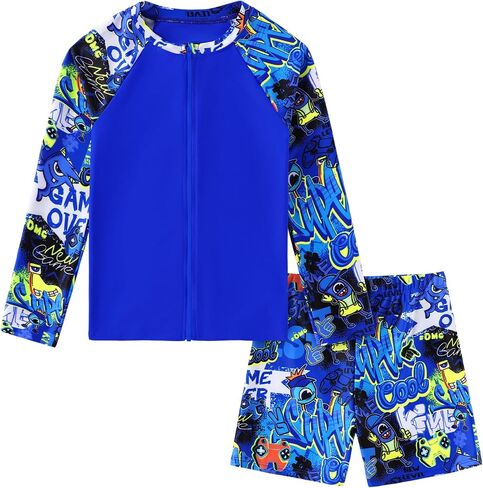 Boys Two Piece Swim Set Rash Guard Long Sleeve Swimsuits Kids UPF 50+ Bathing Suit for 4-12 Years in Saudi Arabia